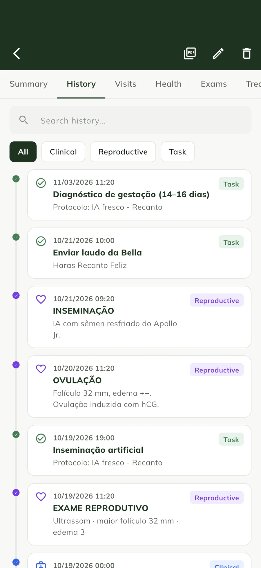 Clinical visit record in the GENNO app